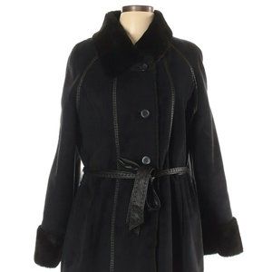 Black Company Ellen Tracy Faux Fur & Faux Shearling Coat Jacket Vegan $450 Belt